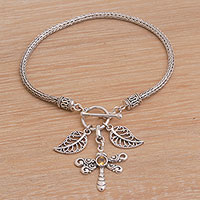 Citrine charm bracelet, 'Dragonfly Dawn' - Citrine and Silver Dragonfly Charm Bracelet from Bali