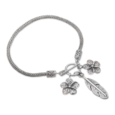 Pulsera de dijes de plata esterlina - Pulsera con dije de flor de frangipani en plata esterlina de Bali