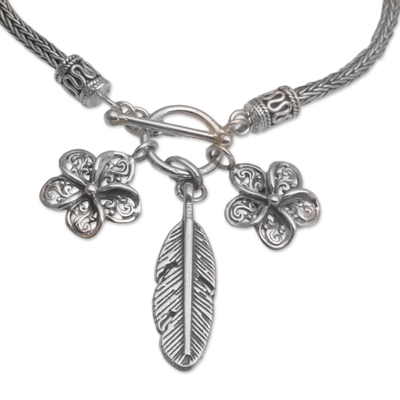 Pulsera de dijes de plata esterlina - Pulsera con dije de flor de frangipani en plata esterlina de Bali