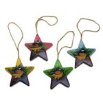 Wood ornaments, 'Island Ducklings' (set of 4) - Hand Painted Star Ornaments with Ducklings (Set of 4)