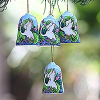 Wood holiday ornaments, 'Heron Lake' (set of 4) - Hand Made Heron at Lakeside Holiday Ornaments (Set of 4)