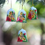 Wood ornaments, 'Bells and Butterflies' (set of 4) - Hand Painted Bell Ornaments with Butterflies (Set of 4)