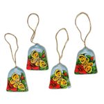 Wood ornaments, 'Bells and Butterflies' (set of 4) - Hand Painted Bell Ornaments with Butterflies (Set of 4)
