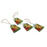 Wood ornaments, 'Bells and Butterflies' (set of 4) - Hand Painted Bell Ornaments with Butterflies (Set of 4)