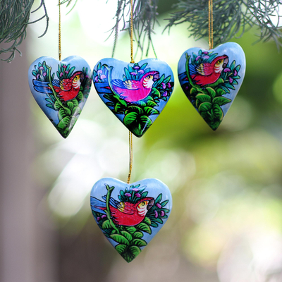 Wood ornaments, Birds in My Heart (set of 4)