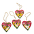 Wood ornaments, 'Dragonfly Love' (set of 4) - 4 Hand Painted Balinese Heart Ornaments with Dragonflies thumbail