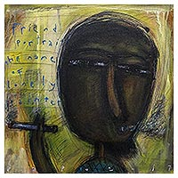 'Lonely Painter' - Pintura moderna firmada de un artista de Java