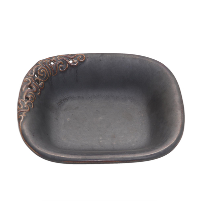 Ceramic bowls and spoons, 'Keraton Vessel in Brown' (pair) - Brown Ceramic Pair of Bowls and Matching Spoons (Set for 2)