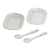 Ceramic bowls and spoons, 'Keraton Vessel in White' (pair) - White Ceramic Pair of Bowls and Spoons (4-Piece Set)