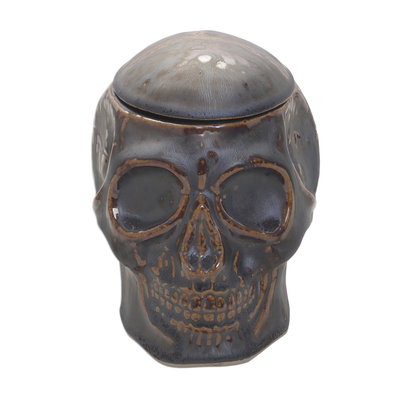 Ceramic Skull Decorative Jar - Trunyan Keeper | NOVICA