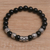 Onyx beaded stretch bracelet, 'Contemplate in Black' - Onyx Beaded Stretch Bracelet with Sterling Silver Beads thumbail
