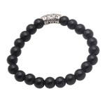 Onyx beaded stretch bracelet, 'Uluwatu Eclipse' - Onyx Beaded Stretch Bracelet