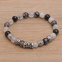 Featured review for Tourmalinated quartz beaded stretch bracelet, Contemplate in Grey
