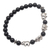 Onyx beaded stretch bracelet, 'Elephant Cavalcade in Black' - Sterling Silver and Onyx Beaded Stretch Bracelet from Bali