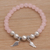 Rose quartz beaded stretch charm bracelet, 'Dawn Flight' - Rose Quartz Beaded Stretch Bracelet Sterling Silver Wings thumbail