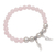 Rose quartz beaded stretch charm bracelet, 'Dawn Flight' - Rose Quartz Beaded Stretch Bracelet Sterling Silver Wings (image 2c) thumbail