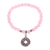 Rose quartz beaded stretch charm bracelet, 'Ancient Luck in Pink' - Rose Quartz Beaded Stretch Bracelet with Pis Bolong Coin
