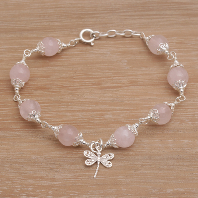 Silver bracelet with faceted clear crystal beads and flower heart charm beads