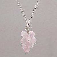 Rose quartz pendant necklace, 'Succulent' - Rose Quartz Beaded Cluster Pendant Necklace