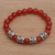 Carnelian beaded stretch bracelet, 'Jepun Sunset' - Carnelian Beaded Stretch Bracelet with Sterling Silver Beads thumbail