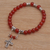 Carnelian beaded stretch charm bracelet, 'Sunset Cross' - Carnelian Beaded Stretch Bracelet with Sterling Silver Cross (image 2b) thumbail