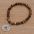 Tiger's eye beaded stretch charm bracelet, 'Ancient Luck in Brown' - Tiger's Eye Beaded Stretch Bracelet with Pis Bolong Coin (image 2b) thumbail