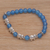 Agate beaded stretch bracelet, 'Elephant Cavalcade in Blue' - Balinese Agate and Sterling Silver Beaded Stretch Bracelet