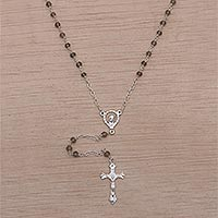 Smoky quartz rosary, 'Solemn Prayer' - Smoky Quartz and Sterling Silver Rosary Y-Necklace