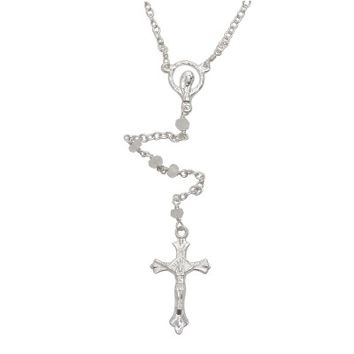 Rainbow moonstone rosary, 'Solemn Prayer' - Rainbow Moonstone and Sterling Silver Rosary Y-Necklace