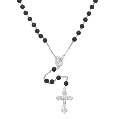 Onyx rosary, 'Blessed Mary' - Handmade Black Onyx and Sterling Silver Rosary Y-Necklace
