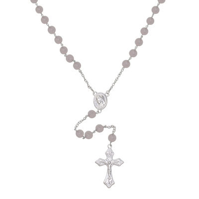 Rose quartz rosary, 'Blessed Mary' - Handmade Rose Quartz and Sterling Silver Rosary Y-Necklace
