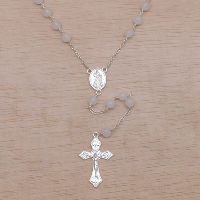 Rosario de piedra lunar - Collar en Y con rosario de plata de ley y piedra lunar hecho a mano