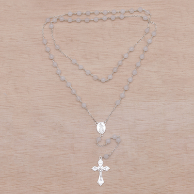 Moonstone rosary, 'Blessed Mary' - Handmade Moonstone and Sterling Silver Rosary Y-Necklace