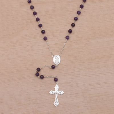 rosario de amatista - Rosario en Y hecho a mano con amatista y plata esterlina