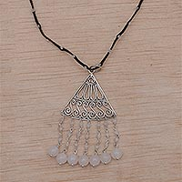 Rainbow moonstone and moonstone pendant necklace, Rise and Fall in Black