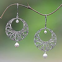 Cultured pearl dangle earrings, 'Ballroom Dance'