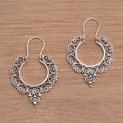 Sterling silver hoop earrings, 'Fanciful' - Sterling Silver Ornate Hoop Earrings