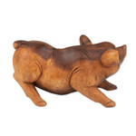 Wood statuette, 'Standing Ground' - Hand Carved Suar Wood Determined Pig Statuette