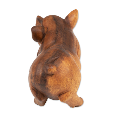 Holzstatuette - Handgeschnitzte Schweinestatuette aus Suarholz