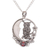 Garnet and bone pendant necklace, 'Owl's Night' - Handmade 925 Sterling Silver Garnet Owl Pendant Necklace thumbail