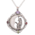 Multi-gemstone pendant necklace, 'Kitty's Night' - Handmade 925 Sterling Silver Garnet Cat Pendant Necklace thumbail