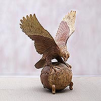 14.5 Tall 'Kalaho Peace Bird' Brass Beads and Cotton Sculpture NOVICA Large Brown Peace and Calm Sese Wood