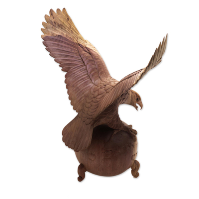 Wood sculpture, 'Global Eagle' - Artisan Handmade Hibiscus Wood Soaring Eagle Sculpture