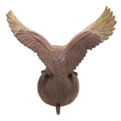 Wood sculpture, 'Global Eagle' - Artisan Handmade Hibiscus Wood Soaring Eagle Sculpture
