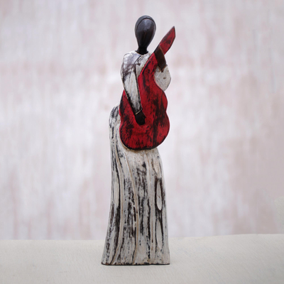 Wood statuette, 'Musical Lady' - Hand Carved Albesia Wood Abstract Woman Statuette from Bali