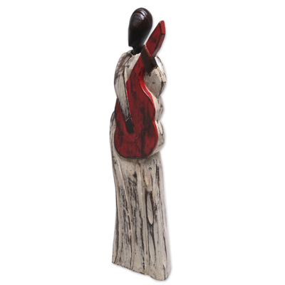 Wood statuette, 'Musical Lady' - Hand Carved Albesia Wood Abstract Woman Statuette from Bali