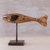 Wood statuette, 'Lone Swimmer' - Hand Carved Albesia Wood Fish Statuette from Bali (image 2b) thumbail