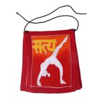 Batik rayon banner, 'Yoga Flags' - Red and Yellow Yoga Pose Rayon Flags Wall Decor Banner