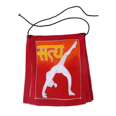 Batik-Rayon-Banner - Rote und gelbe Yoga-Pose-Rayon-Flaggen, Wanddekoration, Banner
