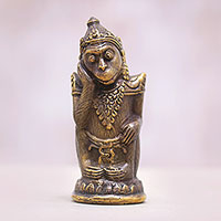 Bronze figurine, 'Lutung Kasarung' - Bronze Sundanese Folklore Monkey Figurine from Bali